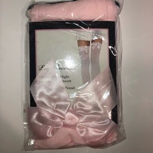 Leg Avenue Pink opaque thigh highs w/satin bows